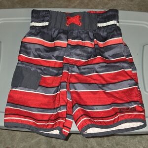 (J29) Boys XS Red and Black Striped Swim Shorts